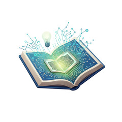 Technological Book with Circuitry and Lightbulb