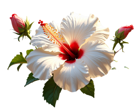 White Hibiscus Flower with Tropical Vibe Isolated on Transparent Background PNG