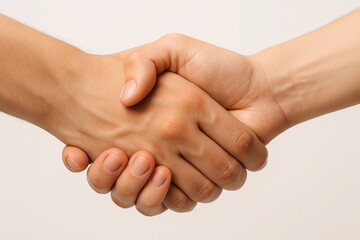 Firm handshake close up on white background trust partnership and agreement deal
