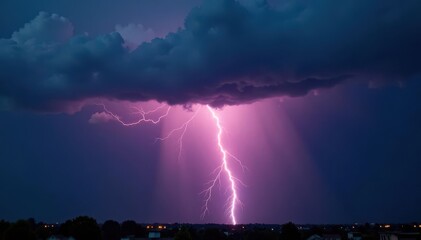 Violent bolts illuminate a turbulent, charcoal sky, heavy with brooding clouds , threatening, epic, thunderstorm