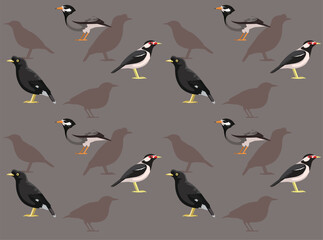 Bird Javan Myna Starling Cartoon Character Seamless Wallpaper Background