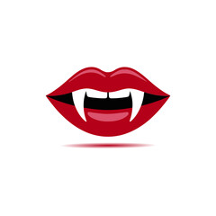 fangs and red lips, sensual bite concept, glossy mouth icon, gothic glamour aesthetic, halloween party graphic, vector