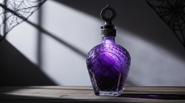 Spooky purple potion bottle casting shadows