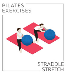 Pilates Ball Straddle Stretch Exercise Pose Vector