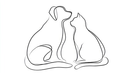 Minimalist line art of a dog and cat silhouette representing companionship