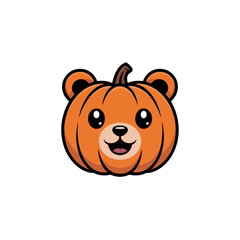 Cute pumpkin bear logo, orange fruit style head, friendly character mark, minimalist mascot, seasonal fall design, vector artwork