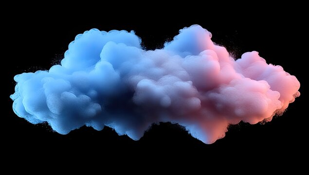 Abstract cloud of vibrant blue and pink smoke on black
