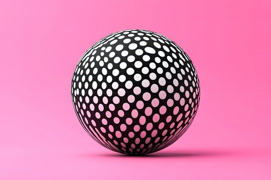 Black and white sphere with dotted pattern on a pink background