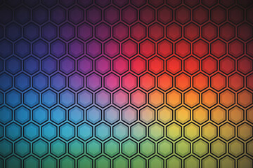 Abstract rainbow hexagonal pattern background with gradient colors