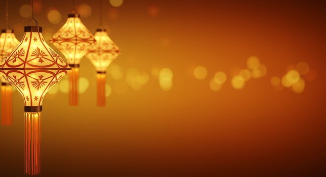 Christmas in the Philippines banner background, parol lanterns on glowing gradient 