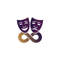 theater masks infinity logo, comedy and tragedy symbol, performing arts brand, culture entertainment emblem, elegant vector