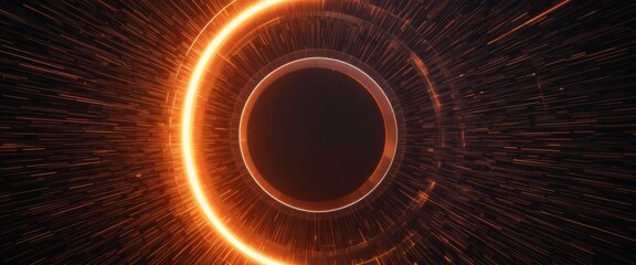 Futuristic glowing orange abstract tunnel featuring a dark central void and dynamic light rays