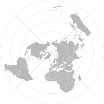 World vector map with country boundaries and graticules (UN emblem style, from 60 degrees south, north pole aeqd projection, PPT-compatible & fully editable)