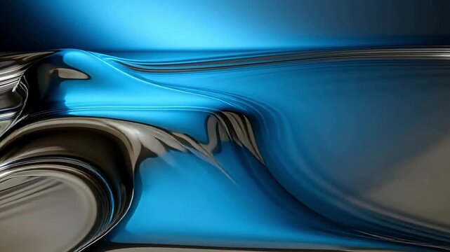 Abstract chrome wave motion with vibrant blue accents creating a modern, dynamic and flowing design for futuristic backgrounds and creative projects