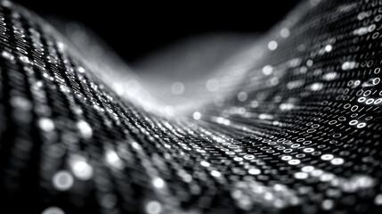 Abstract waves of binary code forming a futuristic digital background. Flowing streams of data represent information technology, coding, and the virtual world. Ideal for tech and innovation themes.