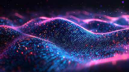 Abstract waves of binary code forming a futuristic digital background. Flowing streams of data represent information technology, coding, and the virtual world. Ideal for tech and innovation themes.