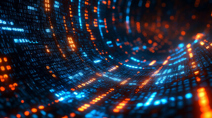 Abstract waves of binary code forming a futuristic digital background. Flowing streams of data represent information technology, coding, and the virtual world. Ideal for tech and innovation themes.