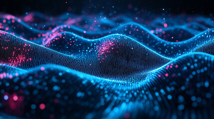 Abstract waves of binary code forming a futuristic digital background. Flowing streams of data represent information technology, coding, and the virtual world. Ideal for tech and innovation themes.