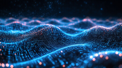 Abstract waves of binary code forming a futuristic digital background. Flowing streams of data represent information technology, coding, and the virtual world. Ideal for tech and innovation themes.