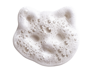 Fluffy white foam shaped like a cat's head