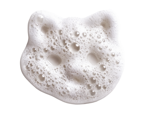 Fluffy white foam shaped like a cat's head
