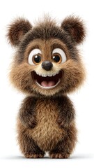 A cute and happy cartoon bear, with brown fur and an adorable smile