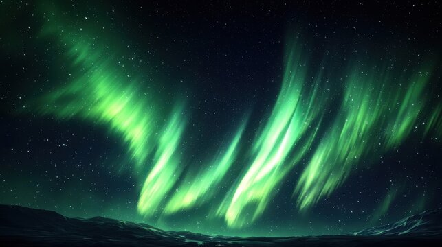 A mesmerizing display of the Northern Lights aurora borealis vivid green lights electrifies the night sky luminous ribbo