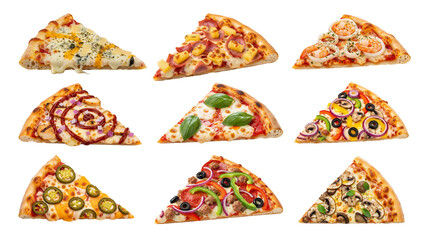 Isolated Pizza Slices with Various Toppings