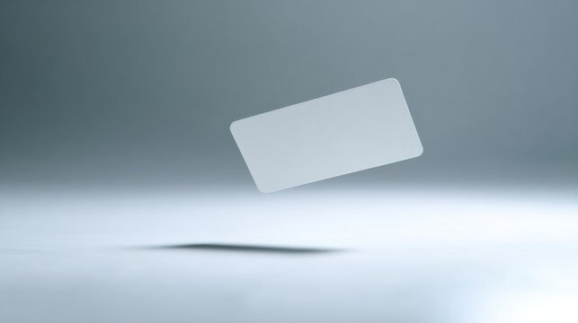 A blank rectangular template for credit card design, placed on a prominent surface with a plain light gray background,