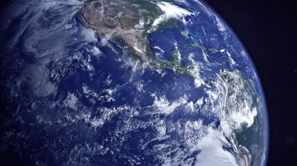 Detailed view of planet Earth from space showcasing geographical features, weather patterns,