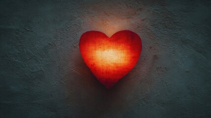 A heart shaped light fixture emits a warm glow against a dark textured wall creating a cozy and romantic atmosphere.