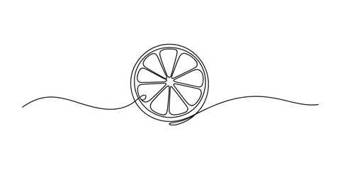 Orange Slice Continuous Line Drawing Vector