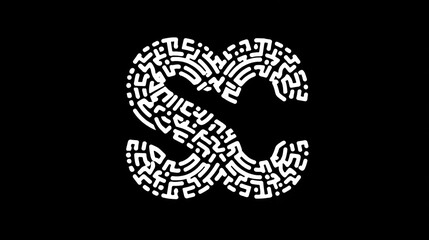 Abstract maze like sc letters on black background design and concept