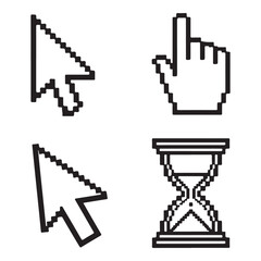 Pixel cursors icons - mouse cursor hand pointer hourglass - Illustration