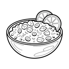 Fruit Salad Coloring Page for Kids, Healthy Snack Illustration, Printable Fruit Bowl Drawing