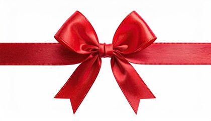 A close-up shot of a vibrant red ribbon tied into an elegant bow against white