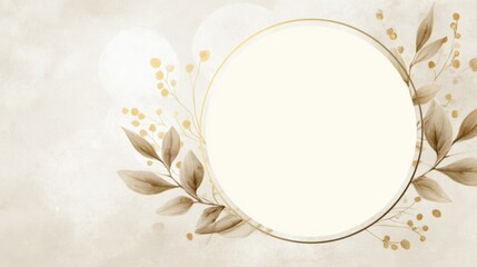 A decorative design with a central white circle framed by white-green leaves and golden berries,