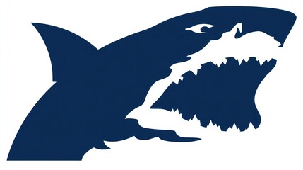 Silhouette of a shark with open mouth navy blue vector illustration