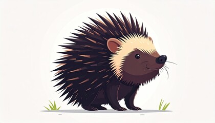 Illustration of a Pixelated Hedgehog with Brown Spines and Beige Patches on a Clean White Background