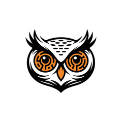 stylized owl head, sharp feather lines, orange eyes glare, vigilant nocturnal guardian, premium wildlife branding vector