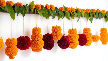 Marigold Flower Garland Decorating Home for Diwali Celebration