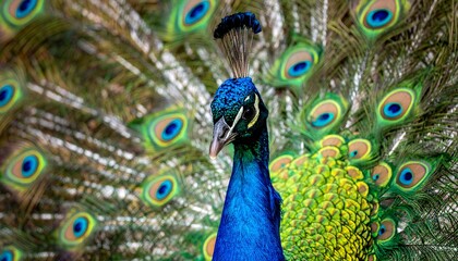 Obraz premium Close-up of a peacock's vibrant plumage
