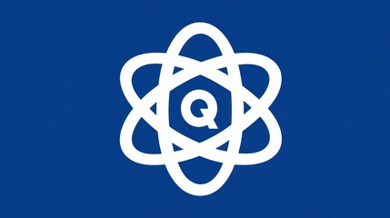 Abstract atom symbol in white on a blue background vector illustration