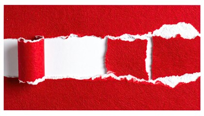 Red paper partially torn revealing a white space beneath. Abstract textured look