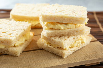 A view of tamago sando pieces.