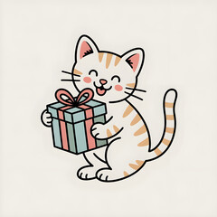 Cute Cartoon Cat, Gift, Present Illustration vector