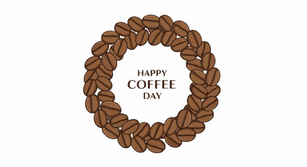 Celebrate with a warm embrace of rich coffee beans framing a joyful 'Happy Coffee Day' greeting, perfect for cozy promotions and warm wishes.