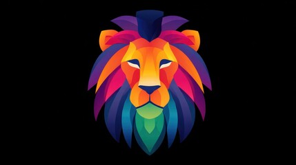 Colorful geometric lion head illustration against black background