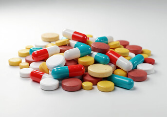 Medicinal Assortment: A colorful array of pills, capsules, and tablets, symbolizing health and well-being.