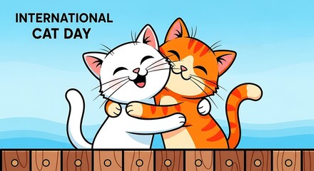 National cat day international cat day with two cute cats hugging each other, vector illustration for greeting card, banner, poster, or social media post isolated on white background